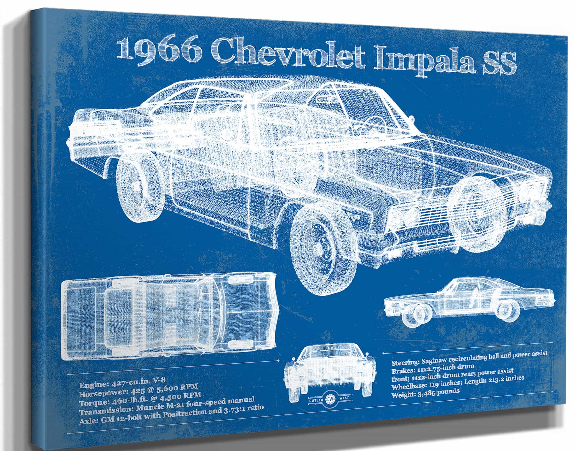 1966 Chevrolet Impala SS Blueprint Vintage Auto Art by Cutler West