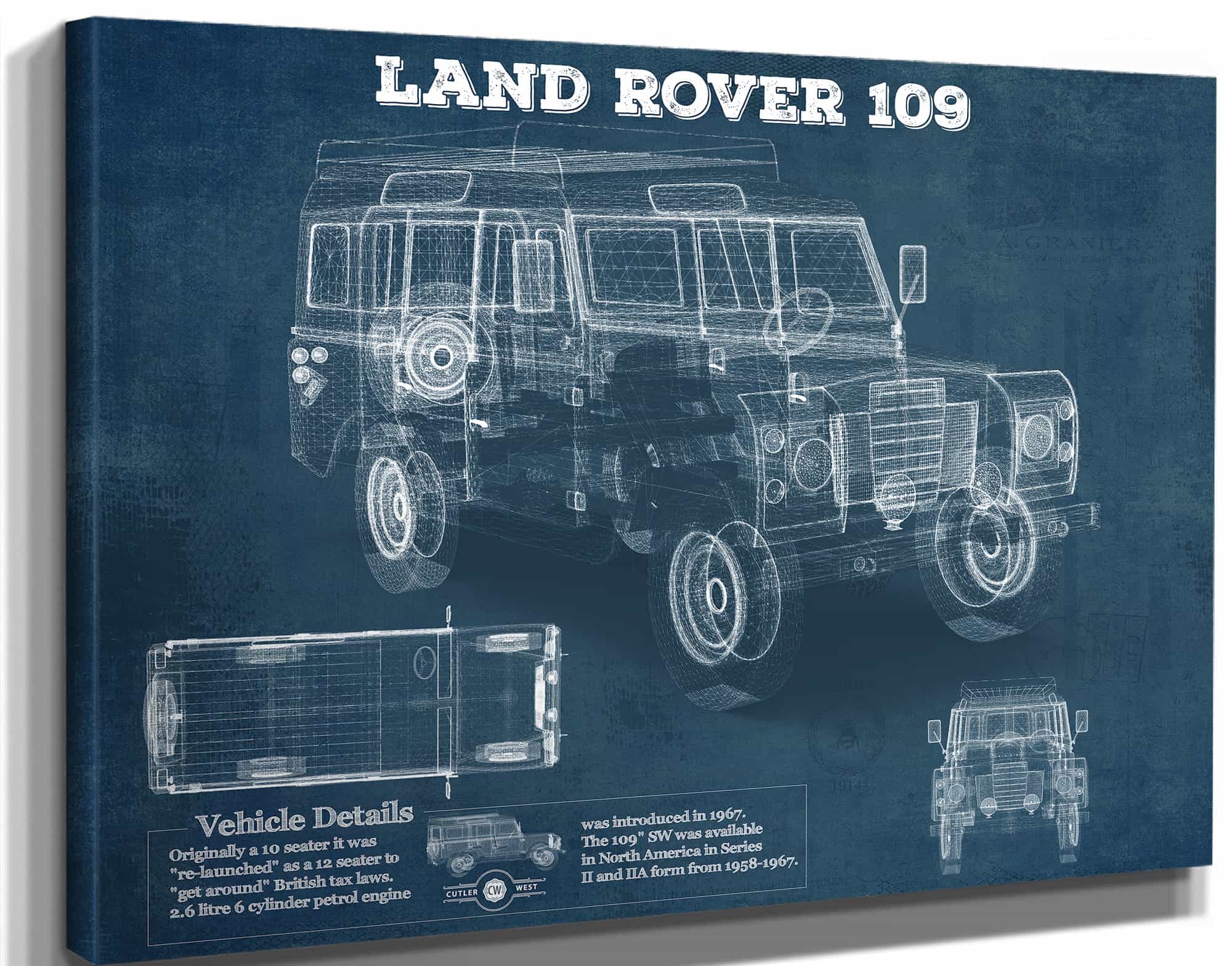 Land Rover 109 Vintage Blueprint Auto Print