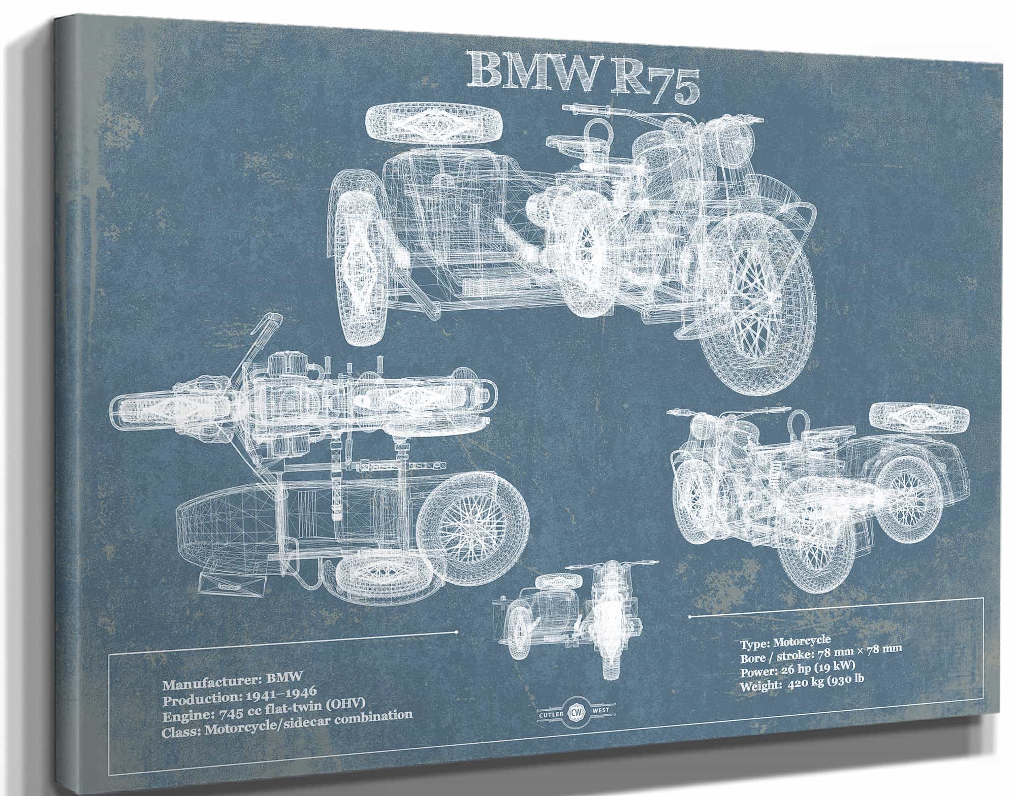 BMW R75 Blueprint Motorcycle Patent Print | Cutler West