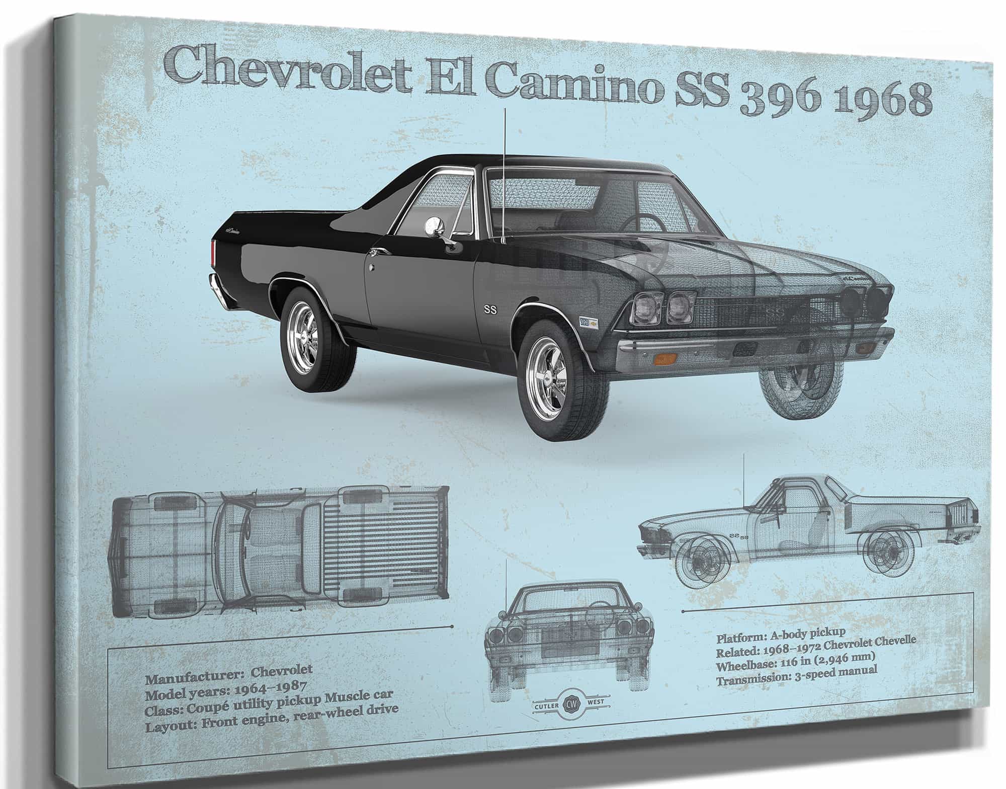 Chevrolet El Camino SS 396 1968 Vintage Art by Cutler West