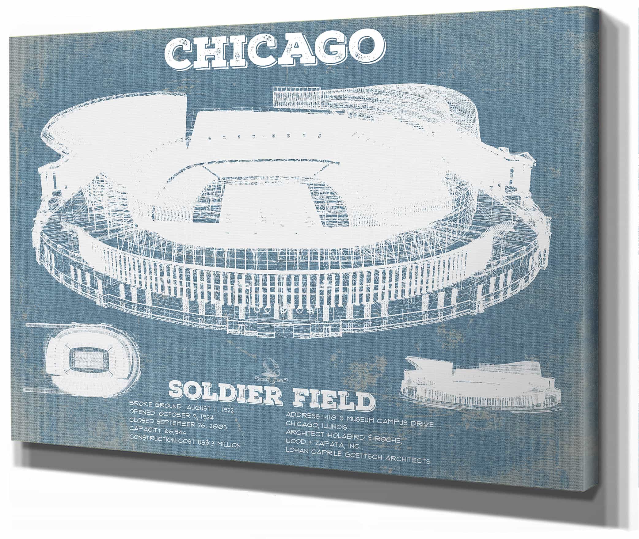 Chicago Bears Stadium Seating Chart Soldier Field Vintage Football Art