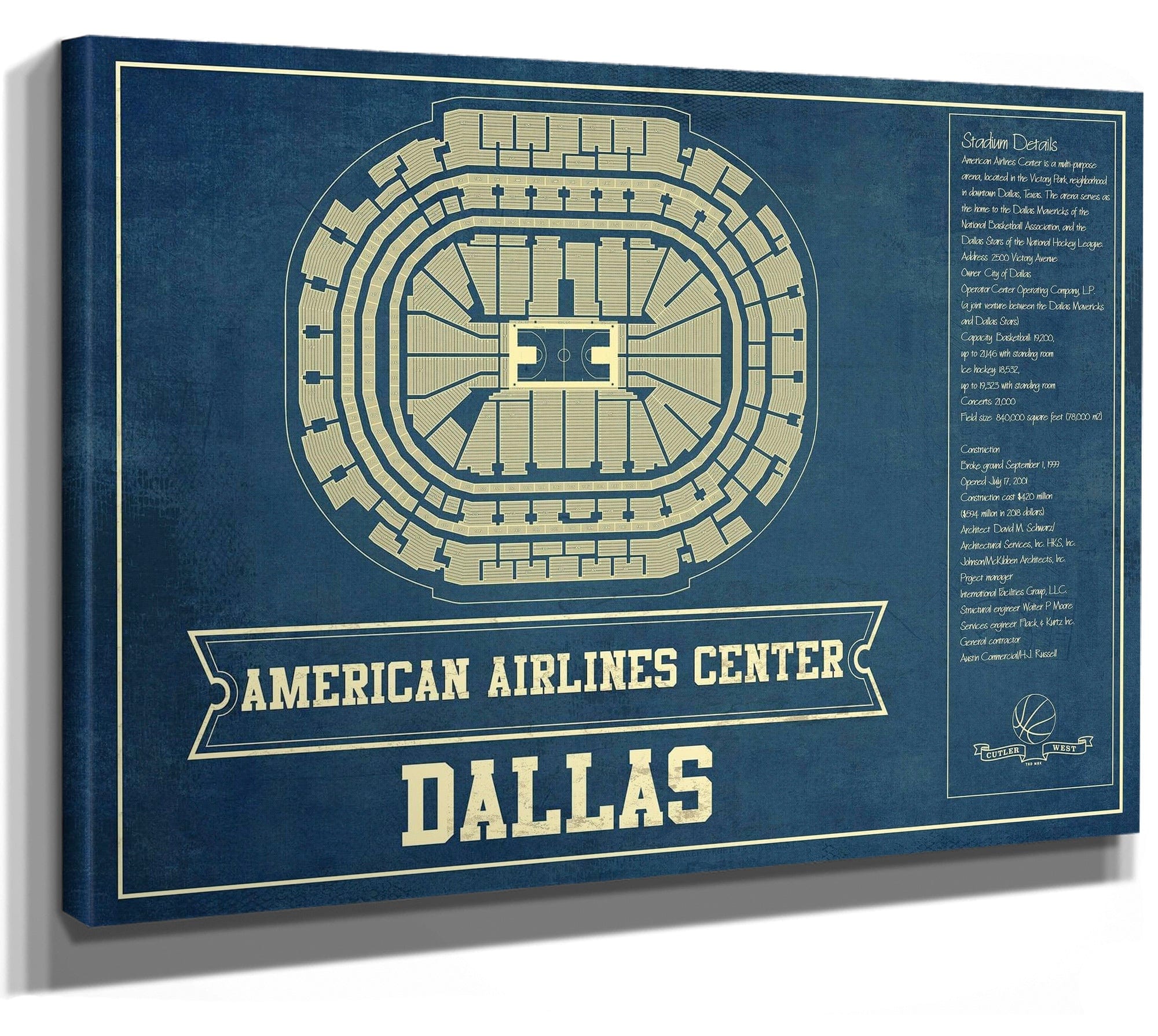 Dallas Mavericks Vintage American Airlines Center NBA Art by