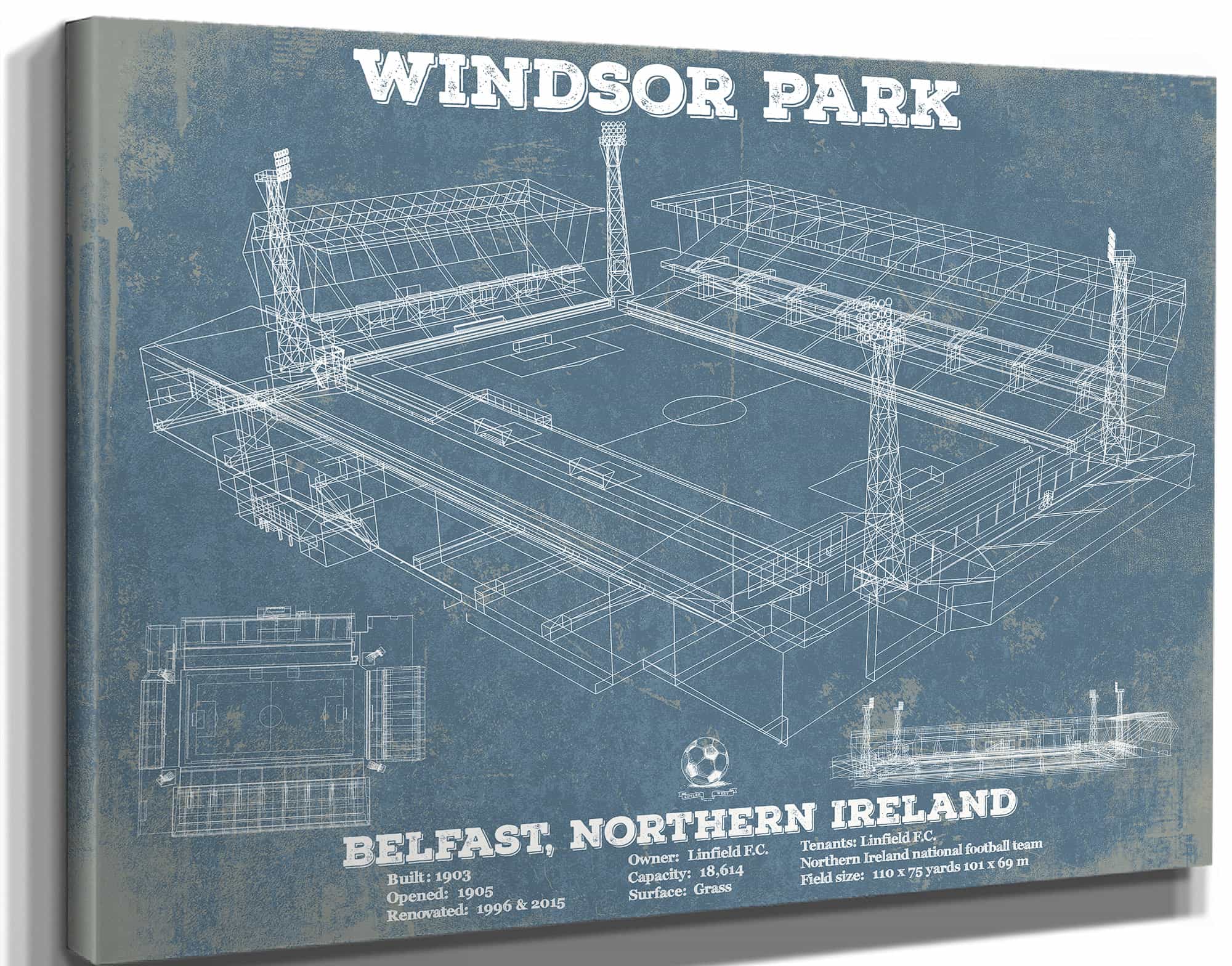 Linfield FC Vintage Windsor Park North Ireland Soccer Art by