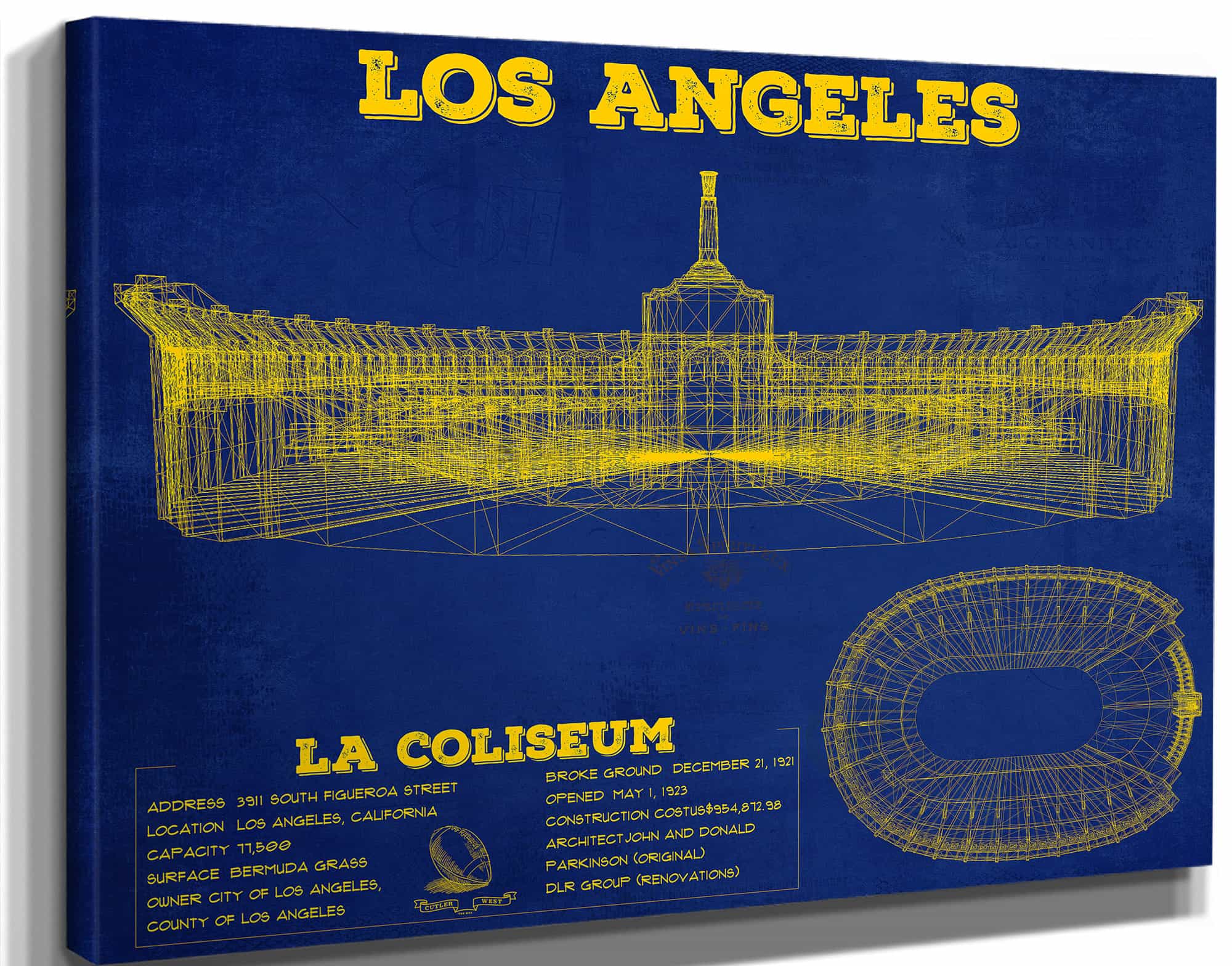 Los Angeles Rams LA Coliseum Seating Chart Vintage Football Art by