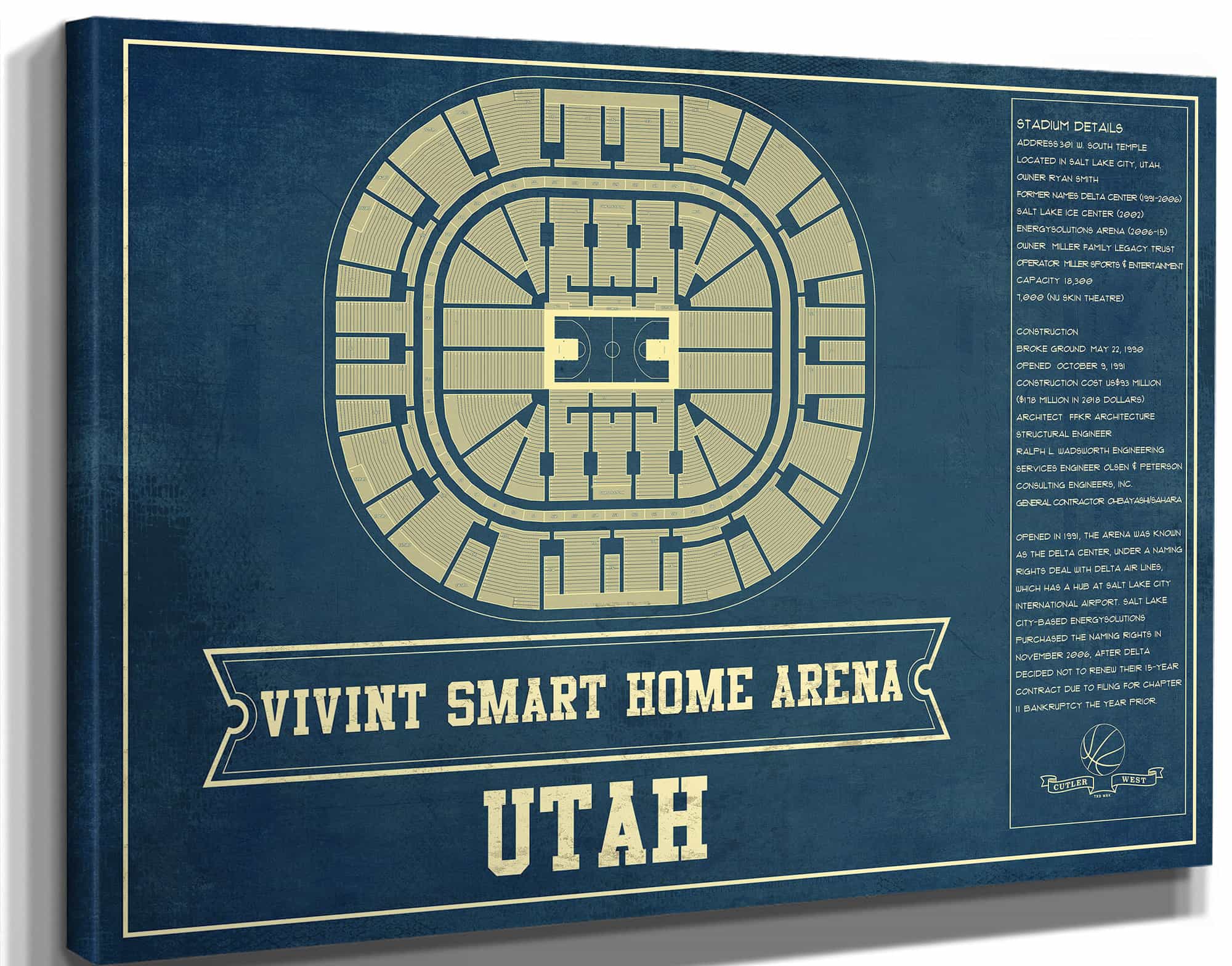 Utah Jazz Vivint Smart Home Arena Seating Chart Art by Cutler West
