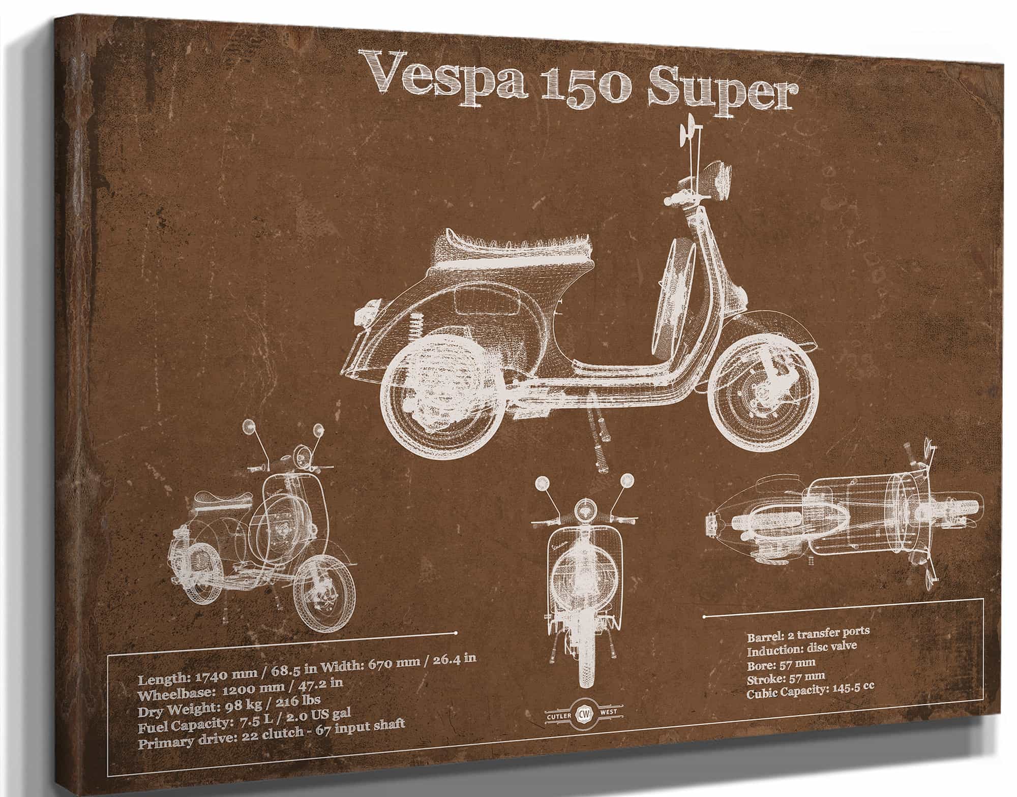 Vintage Vespa 150 VBC Scooter Patent Art by Cutler West