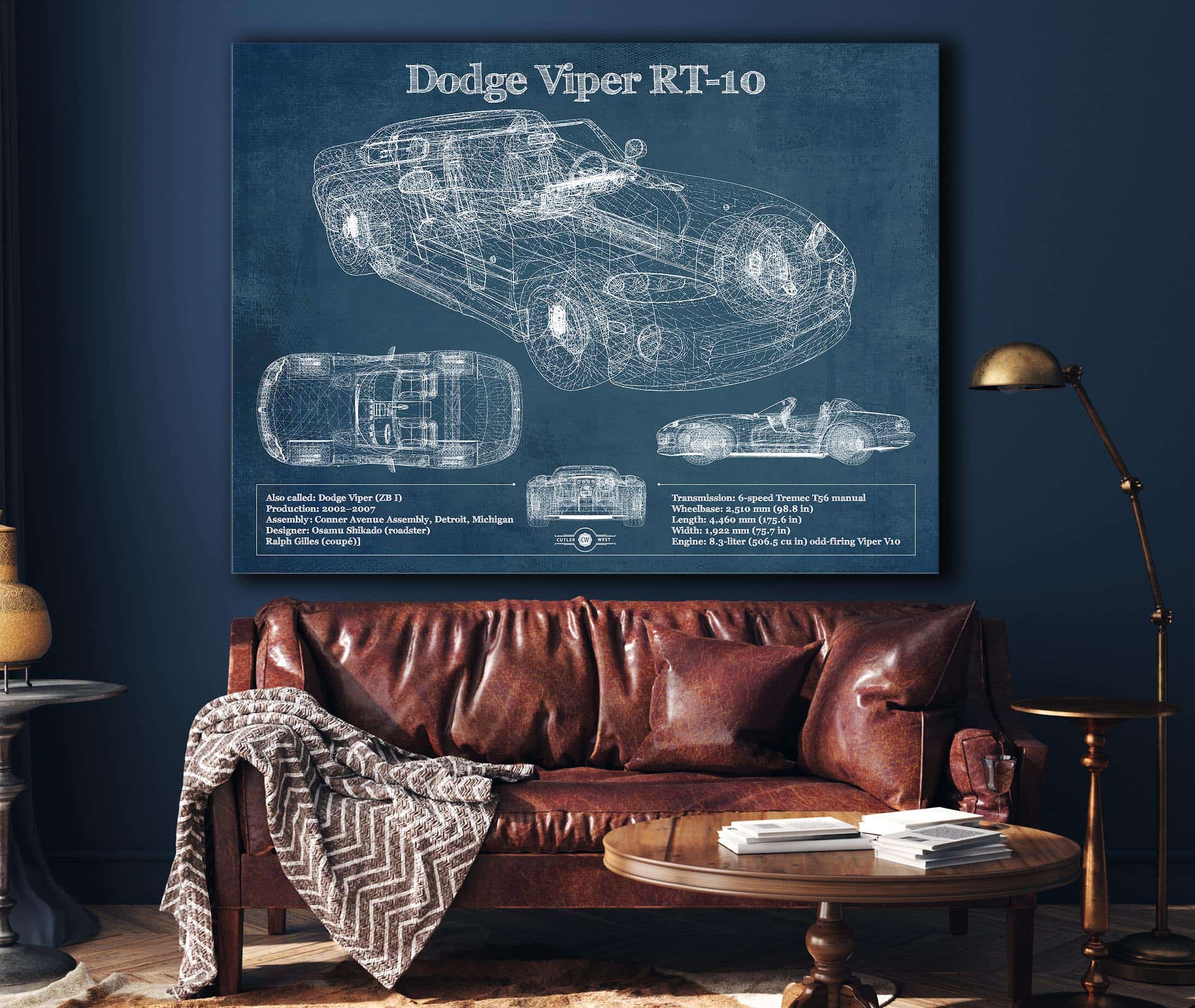 Dodge Viper RT-10 Blueprint Vintage Auto Art by Cutler West