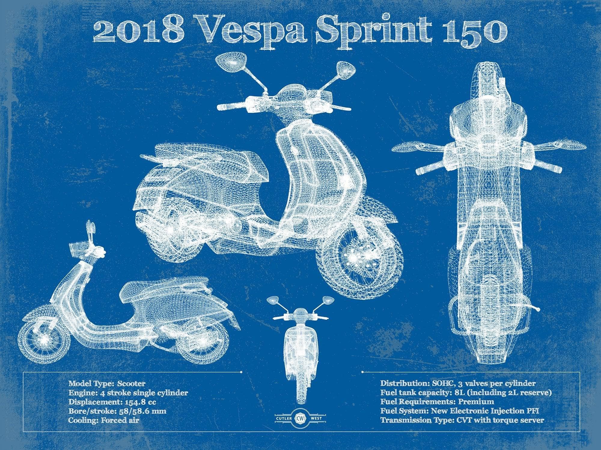 Vintage 2018 - 2020 Vespa Primavera 150 Patent Art by Cutler West