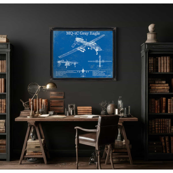 UAV MQ-1C Gray Eagle Vintage Aviation Blueprint Military Print