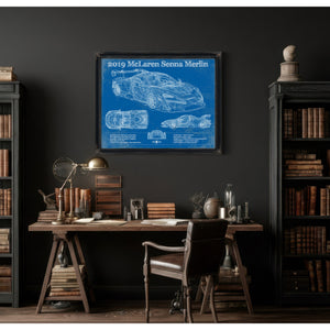 2019 Mclaren Senna Merlin Vintage Blueprint Auto Print
