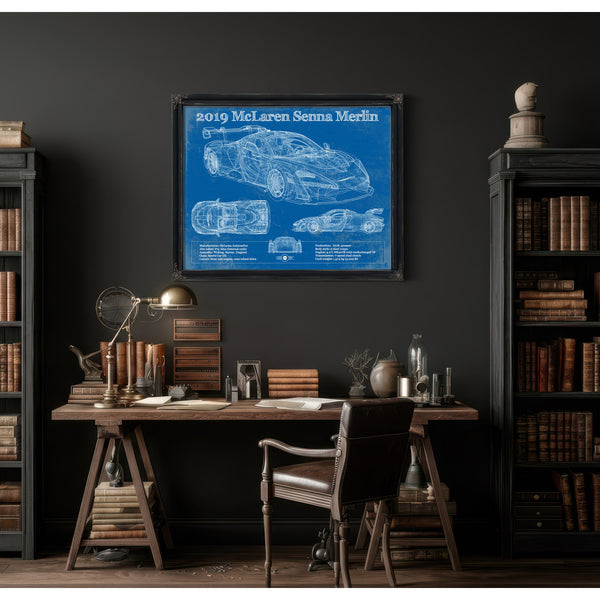 2019 Mclaren Senna Merlin Vintage Blueprint Auto Print