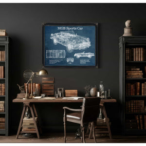 Mgb Sports Car Blueprint Vintage Auto Print