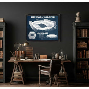 Michigan Wolverines Art - Michigan Stadium Vintage Stadium Blueprint Art Print