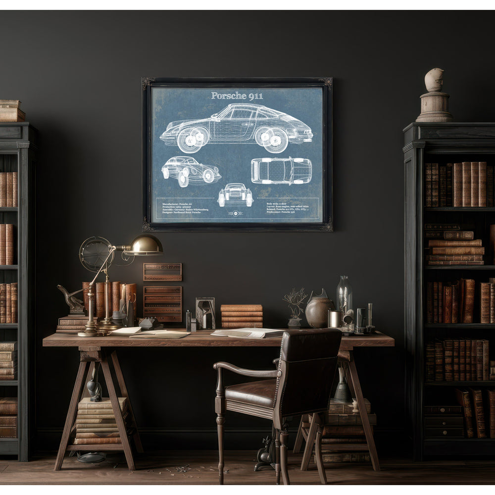 Porsche 911 Vintage Blueprint Auto Print