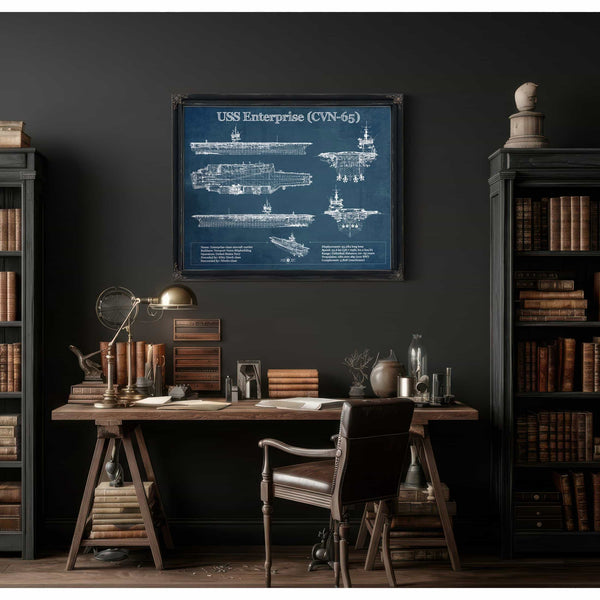 USS Enterprise (CVN-65) Aircraft Carrier Blueprint Original Military Wall Art - Customizable