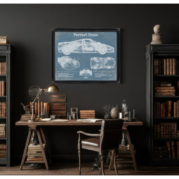 Ferrari Enzo Blueprint Vintage Auto Print