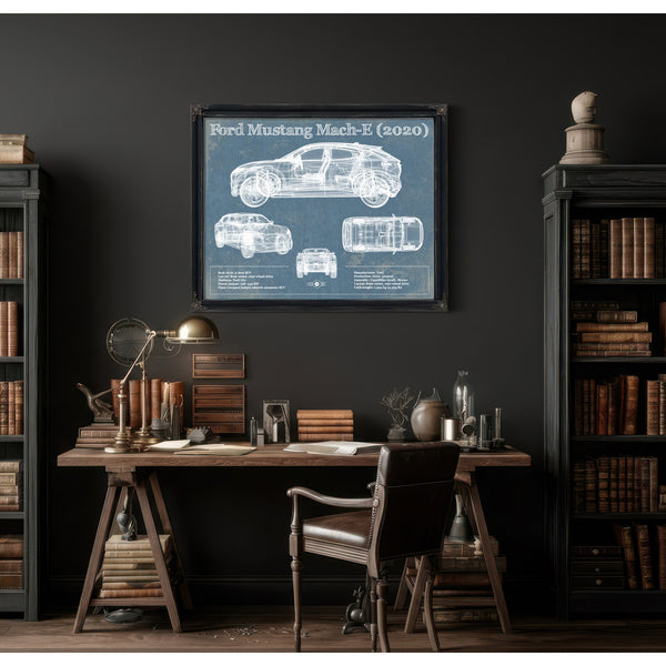 Ford Mustang Mach-E 2020 Blueprint Vintage Auto Print