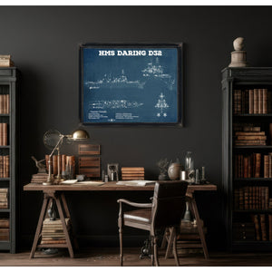 HMS Daring (D32) Blueprint Original Military Wall Art - Customizable