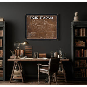 Tiger Stadium Art - LSU Tigers Vintage Stadium - Blueprint Art Print