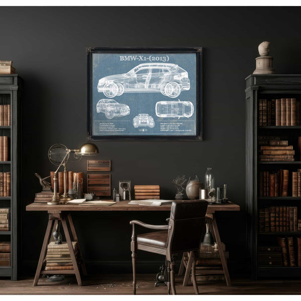 BMW X1 (2013) Vintage Blueprint Auto Print