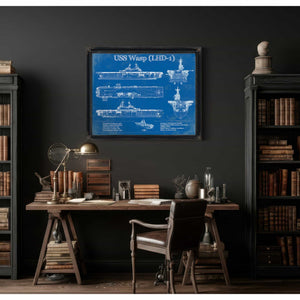 USS Wasp (LHD-1) Aircraft Carrier Blueprint Original Military Wall Art - Customizable