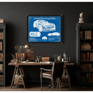 Ferrari 812 Superfast Blueprint Vintage Auto Print