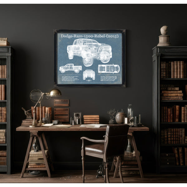 Dodge Ram 1500 Rebel (2015) Vintage Blueprint Auto Print