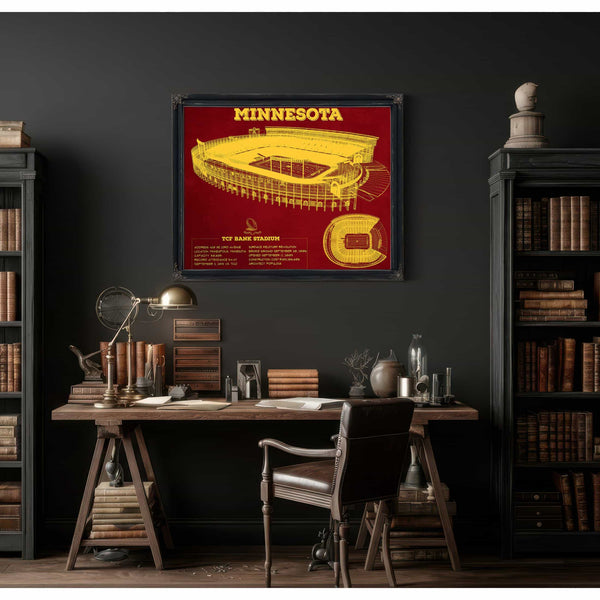 Minnesota Gophers - Vintage TCF Bank Stadium  Blueprint Art Print