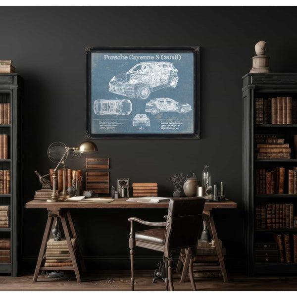 Porsche Cayenne S 2018 Vintage Blueprint Auto Print