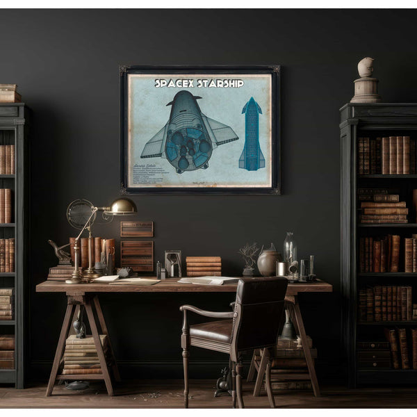 SpaceX Starship Blue Vintage Space Exploration Print