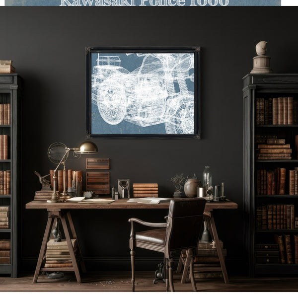 Kawasaki Police 1000 Vintage Blueprint Motorcycle Patent Print