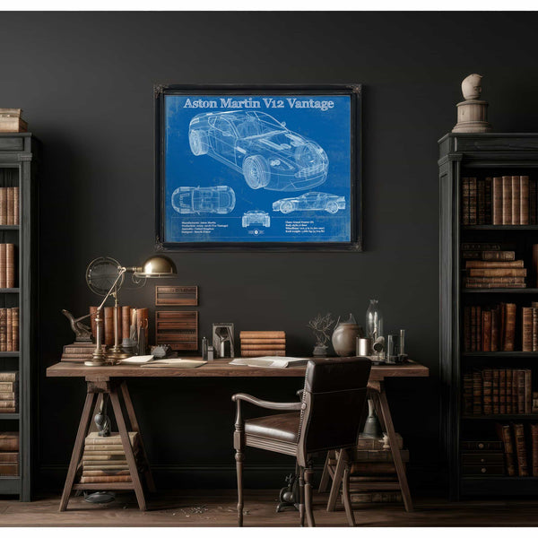 Original Aston Martin V12 Blueprint Vintage Auto Print