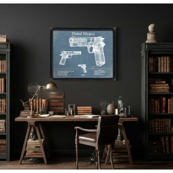 Pistol M1911 Blueprint Vintage Gun Print
