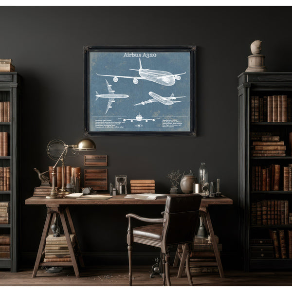 Airbus A320 Vintage Aviation Blueprint Print