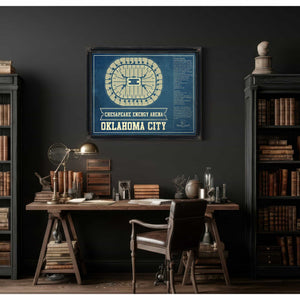 Oklahoma City Thunder - Chesapeake Energy Arena Vintage Basketball Blueprint NBA Team Color Print