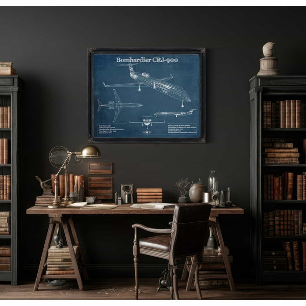 Bombardier CRJ-900 Vintage Aviation Blueprint Print - Custom Pilot Name can be Added
