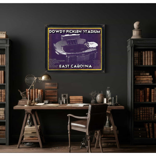 East Carolina Pirates - Dowdy–Ficklen Stadium Vintage Blueprint Wall Art
