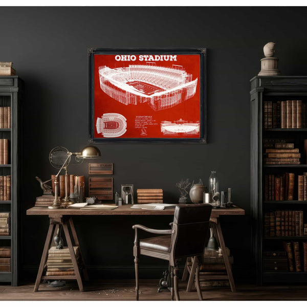 Ohio State Buckeyes Art - Ohio Stadium Vintage Stadium Blueprint Art Team Print