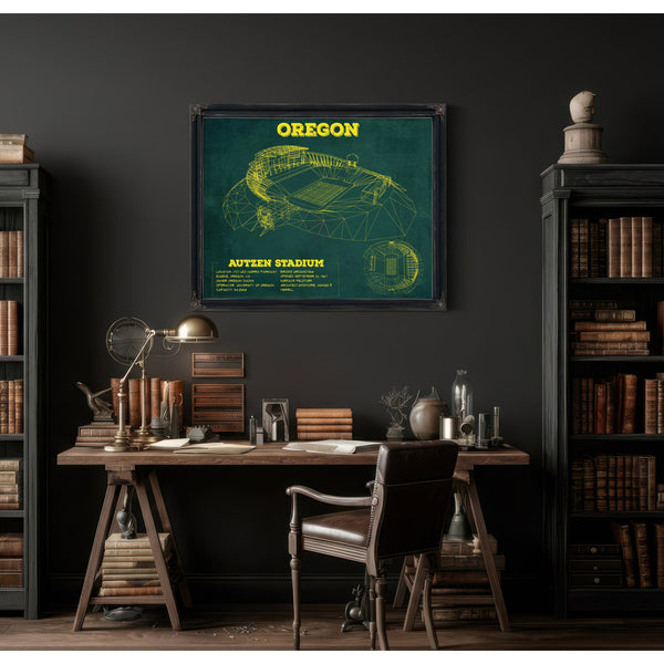 Vintage Autzen Stadium Blueprint - Oregon Ducks Football Print