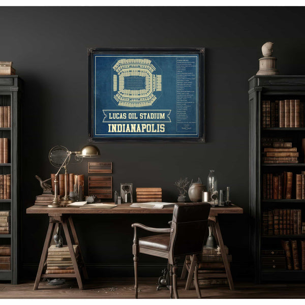 Indianapolis Colts Lucas Oil Stadium Blueprint - Vintage Football Print