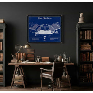 Rice Owls Wall Art - Vintage Rice Stadium Blueprint Art Print