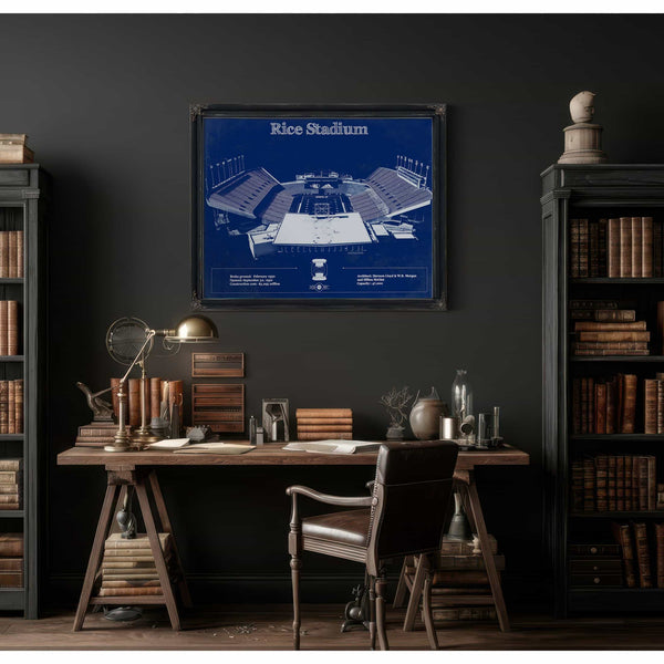 Rice Owls Wall Art - Vintage Rice Stadium Blueprint Art Print