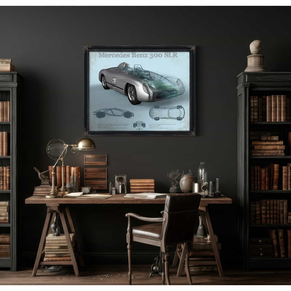 Mercedes Benz 300 SLR Vintage Blueprint Auto Print