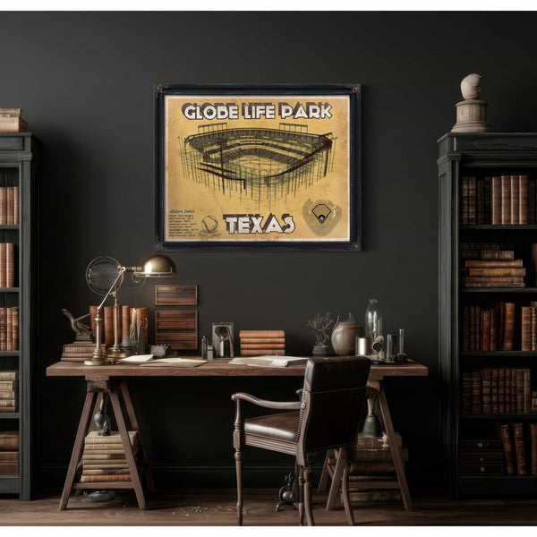 Texas Rangers - Globe Life Park Vintage Stadium Baseball Print