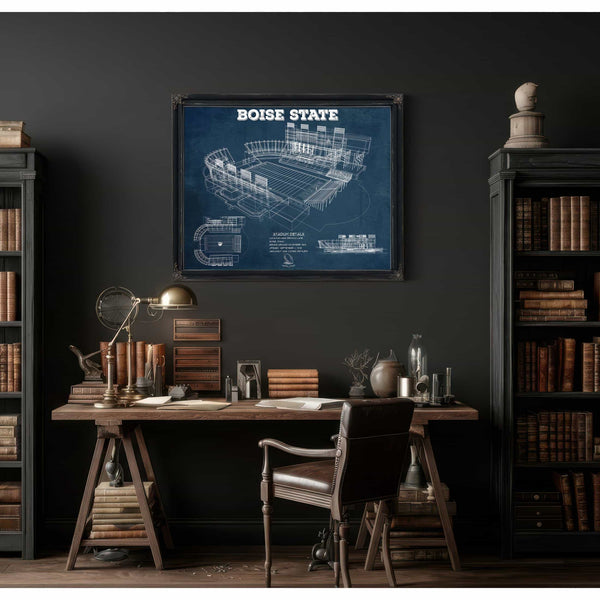 Boise State Broncos Art - Vintage Boise State Stadium Blueprint Art Print