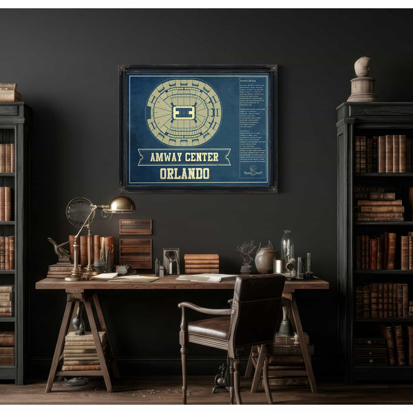 Orlando Magic Amway Center Vintage Basketball Blueprint NBA Print