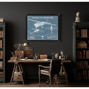 Cessna 206 Stationair Vintage Blueprint Airplane Print