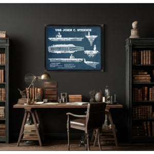 USS John C Stennis (CVN-74) Aircraft Carrier Blueprint Original Military Wall Art - Customizable