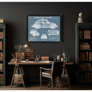 Volkswagen Beetle Blueprint Vintage Auto Print