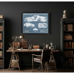 Ferrari 488 GTB Spider (2016) Blueprint Vintage Auto Print